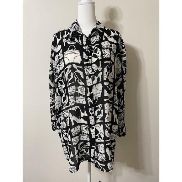 Alfred Dunner Plus 22 W Career Casual Fashion Print Button Up Tunic Blouse - Picture 1 of 9